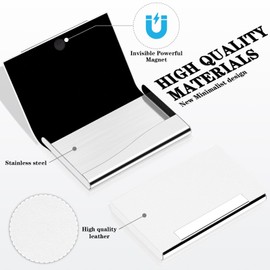 Padike Business Card Holder, Business Card Case Professional PU Leather & Stainless Steel Multi Card Case,Business Card Holder Wallet Credit Card ID Case/Holder for Men & Women. (T-White)