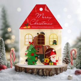 LEMESO 50Pcs Christmas Cookie Bags Self Adhesive Clear Plastic Cellophane Treat Bags for Candy Pastry Packaging Christmas Party Favor Gift Giving