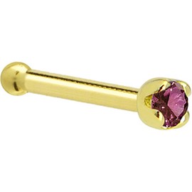 Solid 18k Yellow Gold 1.5mm (0.015 cttw) Genuine Purple Diamond Nose Stud Bone 18 Gauge 1/4"