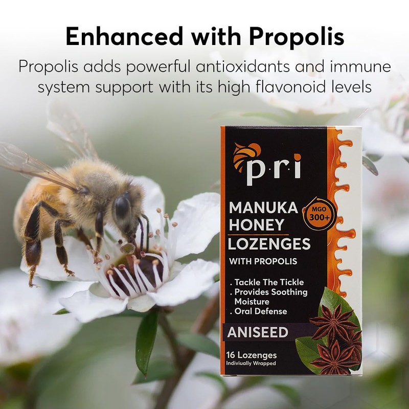 P.R.I Manuka Honey Lozenges with Propolis, Aniseed Cough Drops, Natural