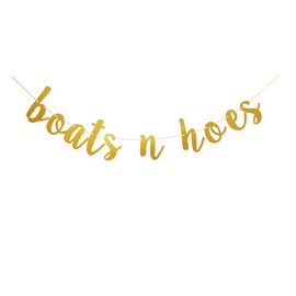 Boats N Hoes Banner, Gold Sign Garlands for Bridal Shower, Birthday, Engagement, Bachelorette, Wedding Party Supplies Decorations
