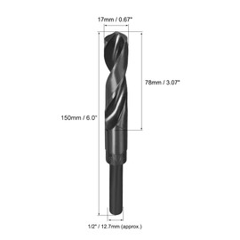 uxcell Reduced Shank Drill Bit 17mm Black Nitride Coated with 1/2 Inch Straight Shank, High Speed Steel HSS 9341 Twist Drill Bit for Stainless Steel Alloy Metal Plastic