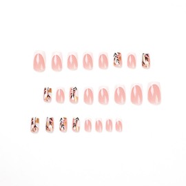 Bufenia 24 Pcs Coffin False Nails Short French Fake Nails Glossy Ballerina Press on Nail Acrylic Square Full Cover Stick on Nails for Women and Girls (E)