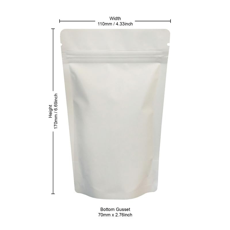RIGHTPAK White Matt Stand Up Pouches with Resealable Zipper &