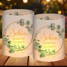 12 Tea Light Holders Table Decoration Birthday, Wedding, Communion, Confirmation, Christening, Confirmation, Youth Initiation, Schön DASS du da bist, Eucalyptus Green Decoration, First Communion Boy