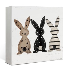 Lacama Rustic Easter Wood Box Sign Desk Decor, Farmhouse Bunny Rabbit Decor, Easter Spring Gifts for Family Friend, Wooden Block Box Sign Decoration For Home Office Shelf Table Decor 5 x 5 Inch
