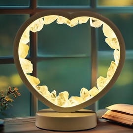 Runyangshi Natural Crystal Night Lamp Heart Shape Bedroom Bedside Sleep Night Light Healing Crystal Gemstone Citrine Light Tri-Color Ambient Light USB Powered for Home Decor Mother's Day Gift
