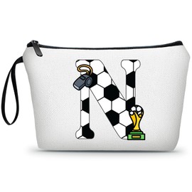 ARIOSEY Football Birthday Appreciation Graduation Gifts Small Initial Makeup Toiletry Bag for Her Women Teacher Stuff Friend Girl-A, Soccer