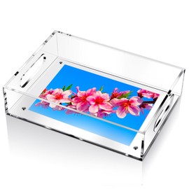 Tiangrid 1 Pcs Acrylic Serving Tray with Magnetic Mat –Customizable for Photos Artworks Clear Tray for Gifting and Serving Spill Proof Countertop Organizer for Bathroom Home Office (6.5"x 8.5")