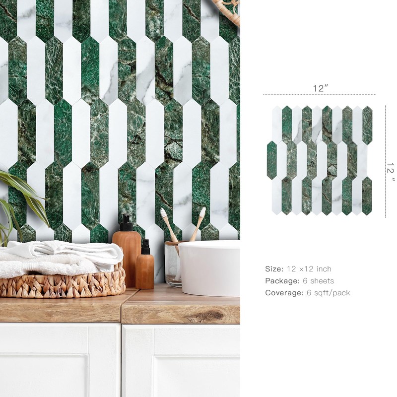 YOFUN 6-Sheet Kitchen Peel and Stick Backsplash, Self Adhesive Green