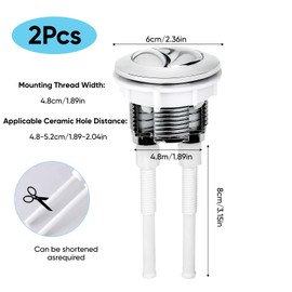 2 Pack Toilet Flush Button Replacement - 48 mm Universal Dual Push Toilet Flush System Replacement Parts for Toilets Cistern - Compatible with Standard and One-Piece Toilets