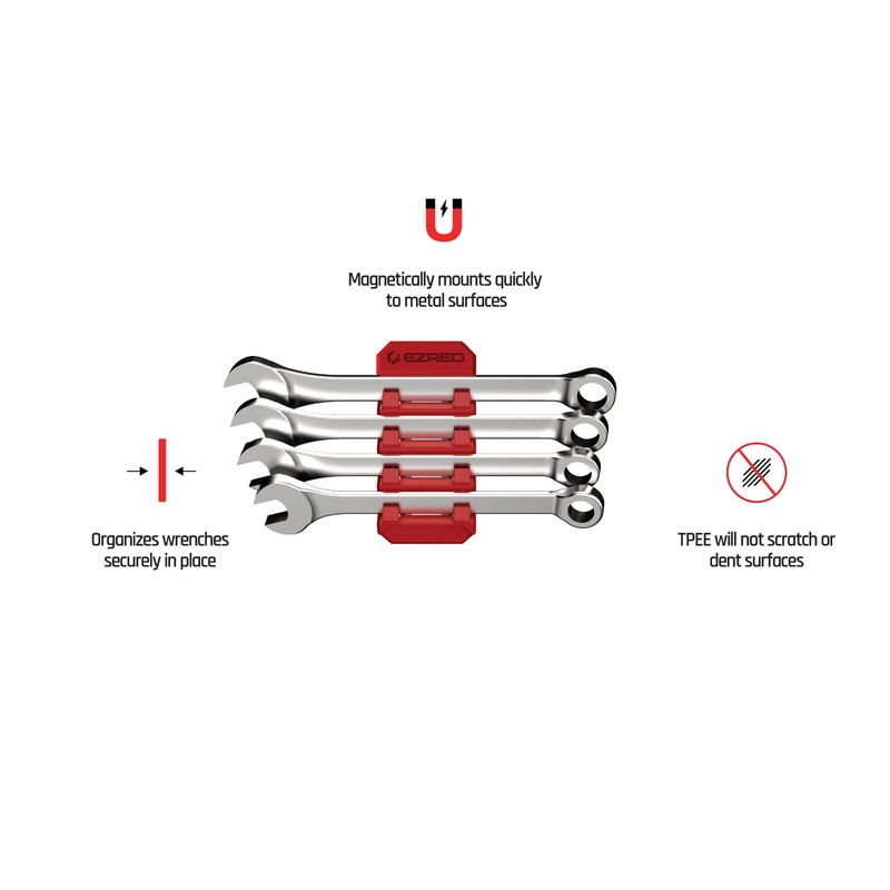 EZRED Magnetic Flexible 4 Slot Wrench Holder 8 Magnets Flexible