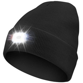 Beanie with Light, Unisex Hat with Light, 3 Modes Rechargeable Headlamp Beanie, Removable LED Flashlight Hat for Running, Camping, Hunting, Cycling, Night Activities, Gifts for Men & Women (Medium)