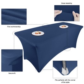 Ocves Stretch Tablecloth 6ft Spandex Table Covers Polyester Fitted Rectangular Stretchable Table Cover Wedding Party Cocktail Bar Craft Exhibitions Washable Table Cover Navy Blue 6ft (1pcs) (TBC0010)
