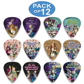 Creanoso Alice in Wonderland Guitar Picks for Girls Women (12-Pack) - Premium Music Gifts & Guitar Accessories for Musicians – Medium Gauge Celluloid – Great Guitar Tool for Muscle Bound Musicians.