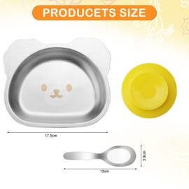APOMOONS Stainless Steel Plate Baby Suction Cup, Stainless Steel Plate Children's Tableware Baby with Suction Cup and Spoon, Raccoon Cartoon Animal Shape Children's Plate Safe and Non-Slip Baby Plate