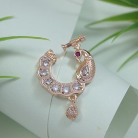 I Jewels Indian Wedding Bollywood Peacock Design CZ Diamond Non-Piercing Screw Press Nose Ring For Women (NL74RG)