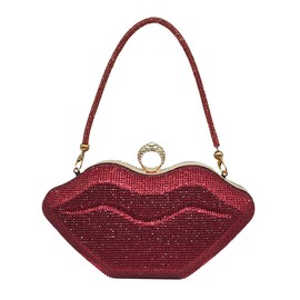 GSYPS Women Lip Shaped Purse Rhinestone Clutch Bags Sparkling Evening Bag Novely Party Handbag Prom Bag for Wedding Date Red