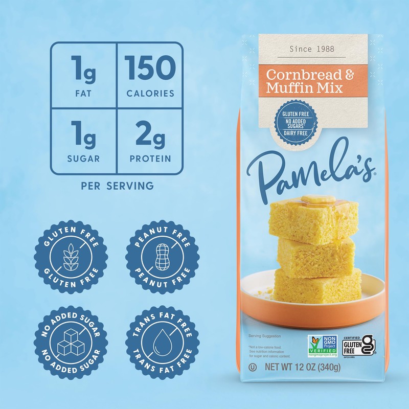Pamela's Gluten Free Cornbread & Muffin Mix, Organic Corn, 12