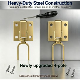 2 Pcs Instant Locking Gate Latch Heavy-Duty One-Hand Gate Latch with Screwdriver and 4 Screws for Farm, Ranch & Backyard Door, Automatic Spring Lock, Rust-Resistant Steel, Easy Install (4 Holes)