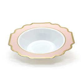 " OCCASIONS " 240 PiecesBowls Pack, Heavyweight Disposable Wedding Party PlasticBowls (14 oz SoupBowl, Imperial White/Blush & Gold)