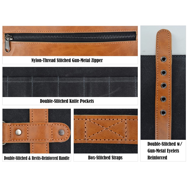 WELKINLAND 14-Pockets Knife Roll, Waxed Canvas Leather Knife Roll, Knifes