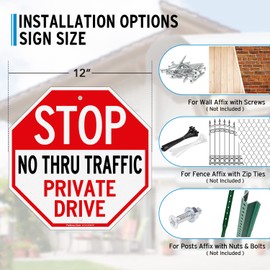 Faittoo Private Drive Sign, No Thru Traffic Sign, Stop Sign, 12x12 Inch Reflective Aluminum Sign, Weather/Fade Resistant, UV Protected, Easy to Install