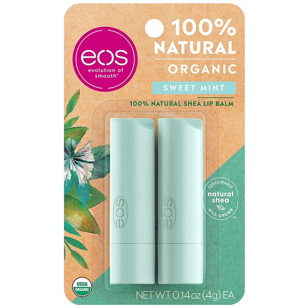 eos USDA Organic Lip Balm - Sweet Mint | Lip Care to Moisturize Dry Lips | 100% Natural and Gluten Free | Long Lasting Hydration | 0.14 oz | 2 Pack