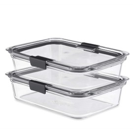 Rubbermaid 2118315 Brilliance Glass Storage 8-Cup Food Containers with Lids, 2-Pack (4 Pieces Total), BPA Free and Leak Proof, Large, Clear