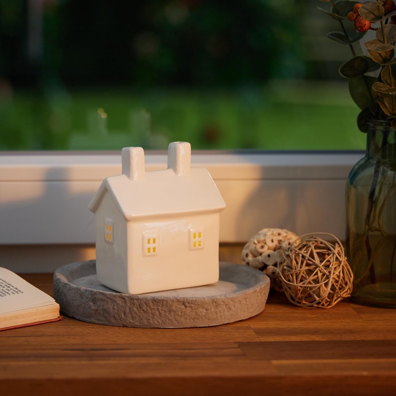 Relaxdays Ceramic Tea Light House, Light House for 1 Tea