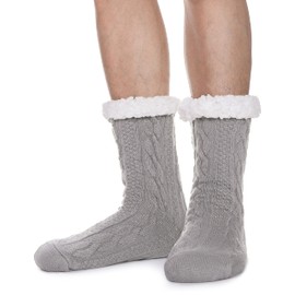 PROETRADE Men's Cuddly Socks Warm Stopper Socks Thick Winter Socks Fluffy Thermal Socks Hut Socks ABS Winter Socks, Grey 1 Pair