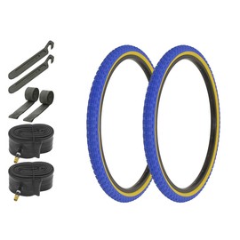 ALTALINE Bicycle 24" x 1.75" Blue/Gum Side Wall 2 Tires W/Tubes, Strips, & Nylon Levers AL-1143 Comp III BMX | (Two Tire) + (Two Standard Tube) + (Two Nylon Lever)+ (Two Rim Strip)