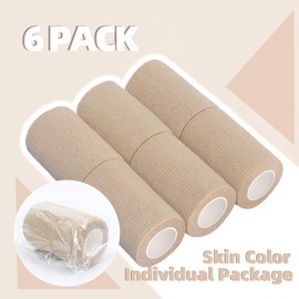 6-Pack Self Adhesive Bandage Wrap 3 Inch x 5 Yards, Elastic Athletic Tape, Tattoo Grip Tape, Non Woven Medical Tape for First Aid, Sports, Wrist, Ankle, Vet Wrap for Pets (Skin-Color)