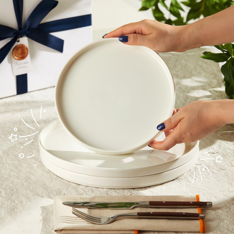Sweese Porcelain Flat Dinner Plates Set of 6, 10.5 Inch