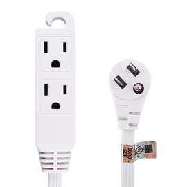 My Cable Mart 6ft 3-Outlet 3-Prong Flat Angled Power Extension Cord (NEMA 5-15P White