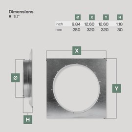 Vent Systems 10" Inch Duct Connector Flange with Square Spigot Wall Plate – Dryer Vent Adapter and Mounting Plate – Ideal for Seamless HVAC Ductwork Connections and Airflow Management