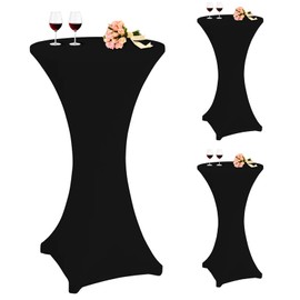 Set of 3 Stretch Bar Table Covers for Bistro Table, Diameter 60-65 cm, Elegant, Reinforced in the Foot Area, Machine Washable at 40°C, Stretch Cover Black Covers for Bar Tables and Bistro Tables (60 x