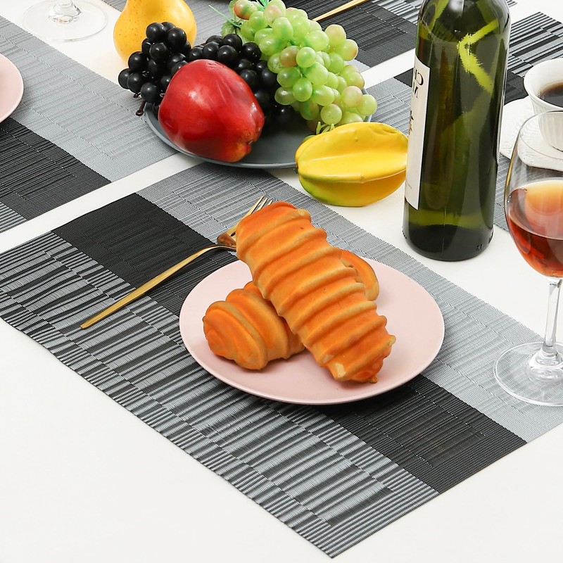 Leetaltree Grey with White Striped Placemats Set of 4 -