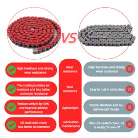 DREAM MOTION Motorcycle 420 Chain 108 Links Anti-Rust Coating Drive Chain Powersports Parts for Honda Apollo Yamaha 50cc ~ 150cc SSR ATV Street Bike All-Road Dirt Pit Bike Accessories (Red)