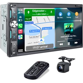 7" Double Din Car Stereo with Wireless Apple CarPlay & Android Auto, QLED Touchscreen, Bluetooth, Backup Camera, 4.2-CHN Audio, 2 Subwoofer Outputs, AM/FM Car Radio