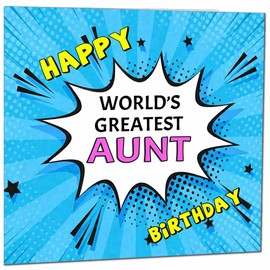 Aunt Birthday Card - World's Greatest - Comic Book Pop Art Style Birthday Card for Auntie Aunty