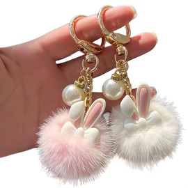 KUMSODE Pack of 2 Bunny Keychain Plush, Fluffy Bunny Keychain Car Key Chain for Women Girls Christmas Valentine's Day and Easter Gifts