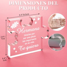 Funnli Sisters Gifts from Sister in Spanish Acrylic Puzzle Plaque - Regalos para Hermana 3.35 x 2.76 Inch Desk Decorations - Spanish Sister Birthday Gift Ideas, Mothers Day Gifts for Sister Spanish