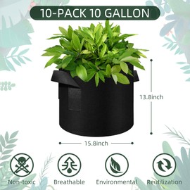 AkiiGer 5/10/12/20/30 Pack 10 Gallon Grow Bags, Heavy Duty Thickened Nonwoven Fabric Pots with Handles, Plant Grow Bags for Vegetable/Flower/Plant/Fruits, Black
