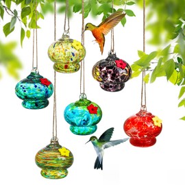 H&D HYALINE & DORA 6pcs Glass Hummingbird Feeders, Outdoors Hanging, Hand Blown Glass, Garden & Window Decor