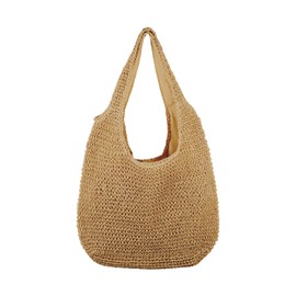 SUKUTU Women's Large Straw Rattan Beach Bag Hobo Handbags Handle Summer Handwoven Straw Purse, khaki, Retro