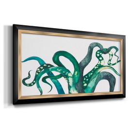Renditions Gallery UnderWater Life Paintings for Home A Green Octopus Legs Canvas Framed Wall Art Decor for Living Kitchen Bedroom - 29"X53" Black and Gold GAL012