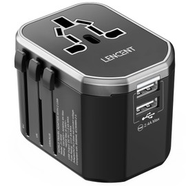 LENCENT Travel Adaptor Worldwide International Travel Plug with 2 USB Ports AC Socket Travel Adapter Over 150+ Countries for Australia USA UK Europe Germany