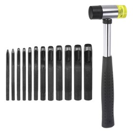 sourcing map 13Pcs Leather Hole Punch Set 1mm-10mm Steel Hollow Round Hole Punch Set Leather Hole Punch Cutter with 25mm Hammer for Belts, Watch Band, Paper, Plastic, Leather Crafting