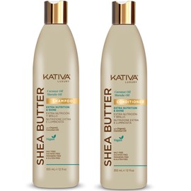 Shea Butter Shampoo and Conditioner Pack set of 2 with Organic Coconut and Marula Oil. Parabens and Sulfates Free.